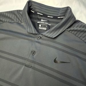 NIKE TIGER WOODS Men's Grey & Black Athletic Perfomance Golf Collar Polo - Large